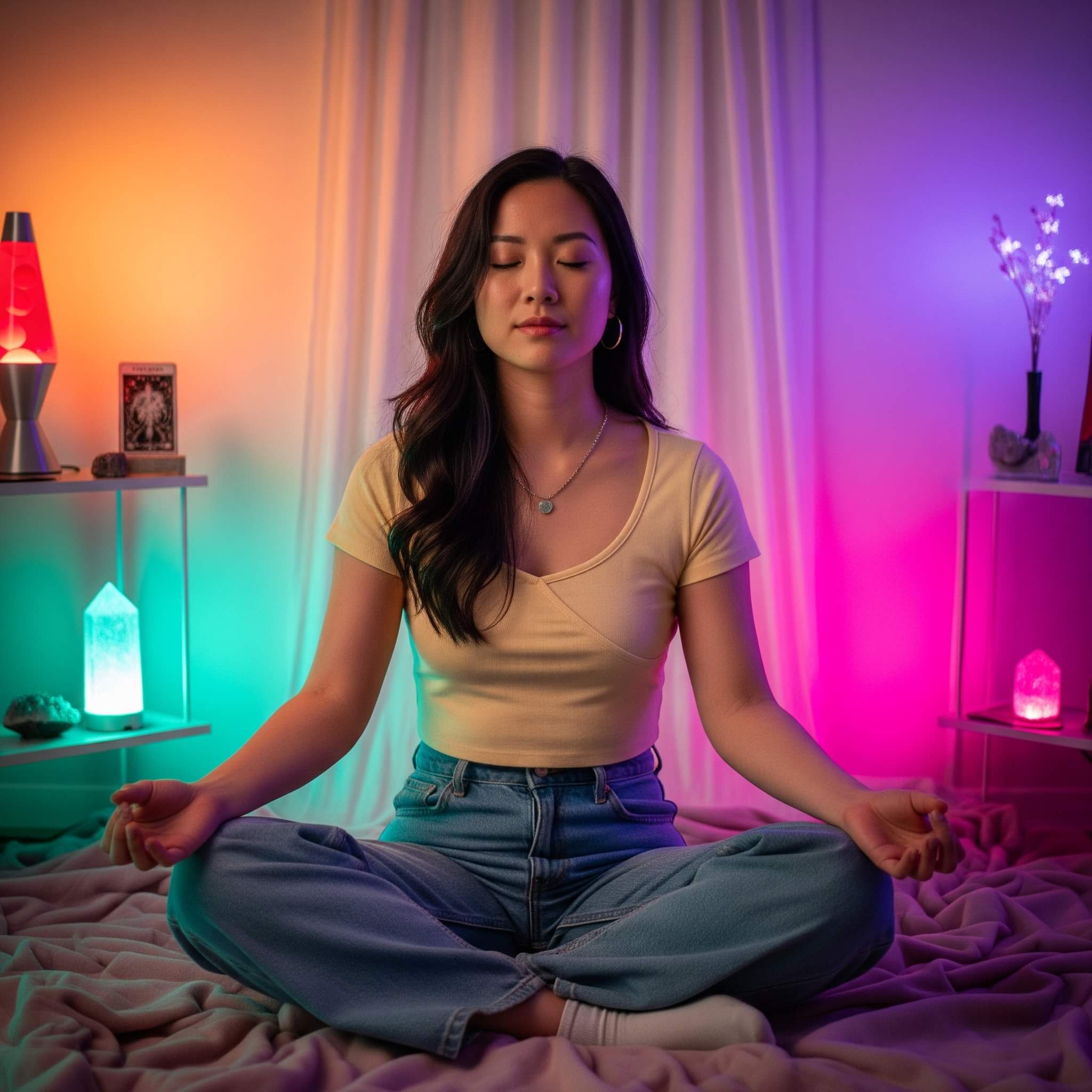 Silueta de persona meditando para conectar con la intuición y el tarot
