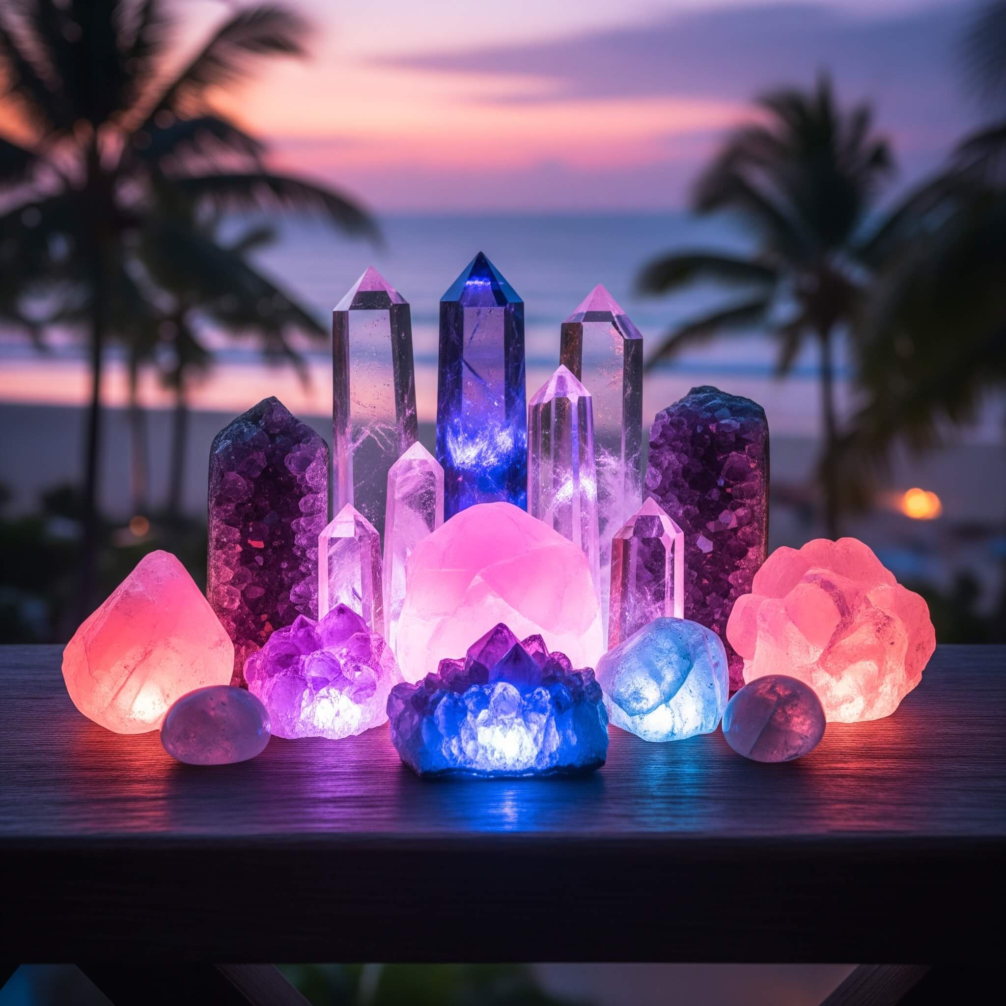 Colección de diversos cristales energéticos para potenciar tu tarot y bienestar